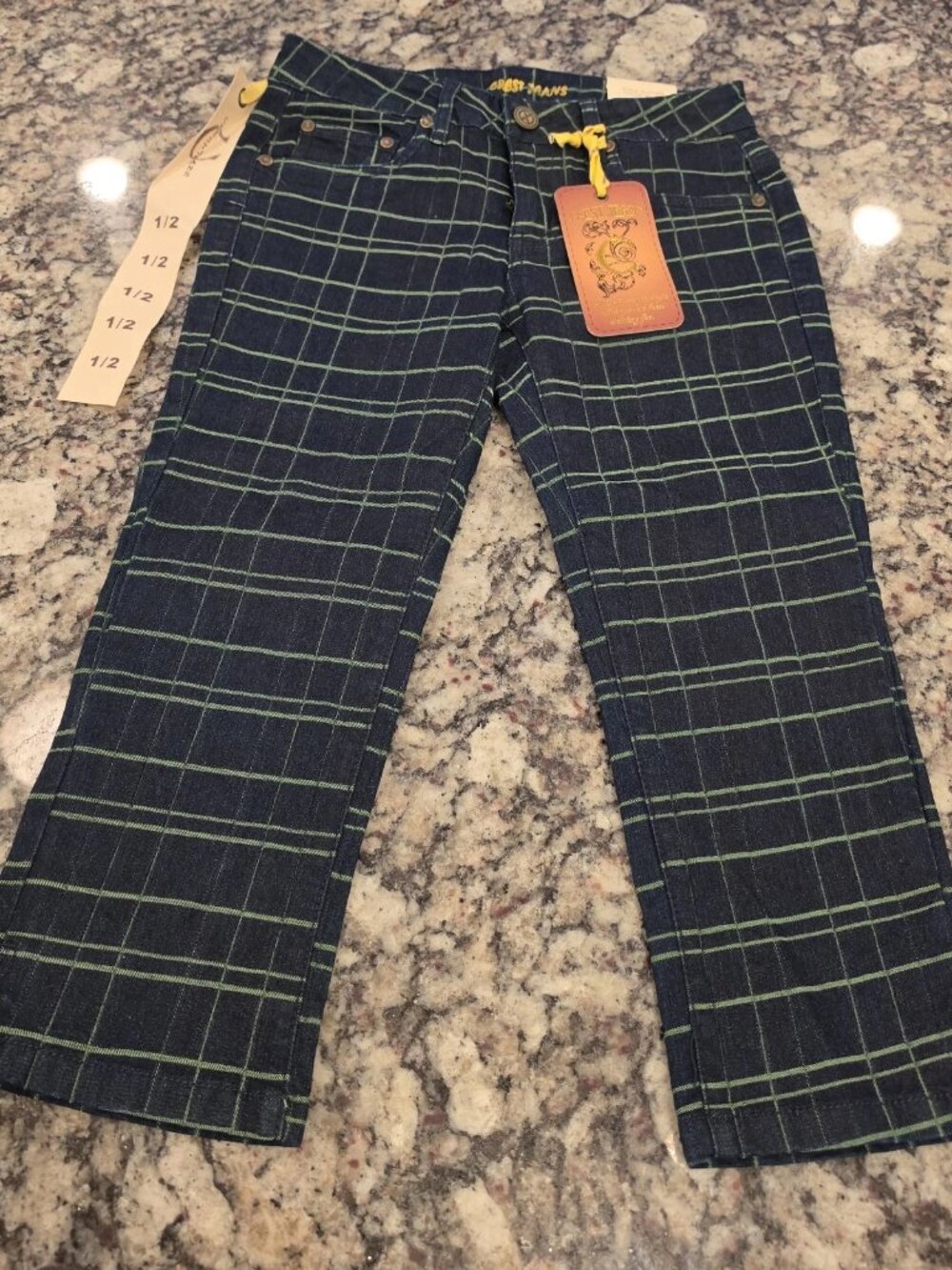 Crest Jeans Capri women's 1/2 Blue Green Check Pattern NWT Y2K 90s Couture
